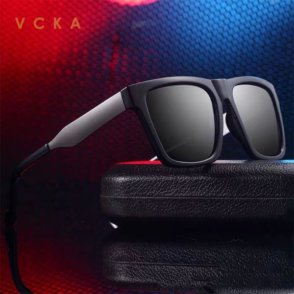 

vcka 2020 fashion men polarized sunglasses men driving mirrors coating points square black frame eyewear male sun glasses uv400, White;black