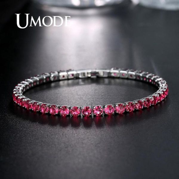 

umode red color cubic zirconia tennis bracelets for women wedding bracelet jewelry for girls fashion luxury bangles ub0097a, Golden;silver