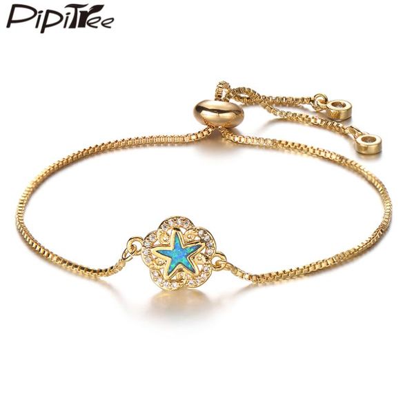 

pipitree unique blue opal cz flower bracelet with star inside chain link women charm bracelets bangles cubic zirconia jewelry, Red;blue