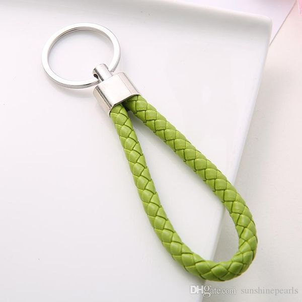 

leather keychain braided woven keychain rope rings fit diy circle pendant key chains holder car keyrings jewelry fashion, Silver