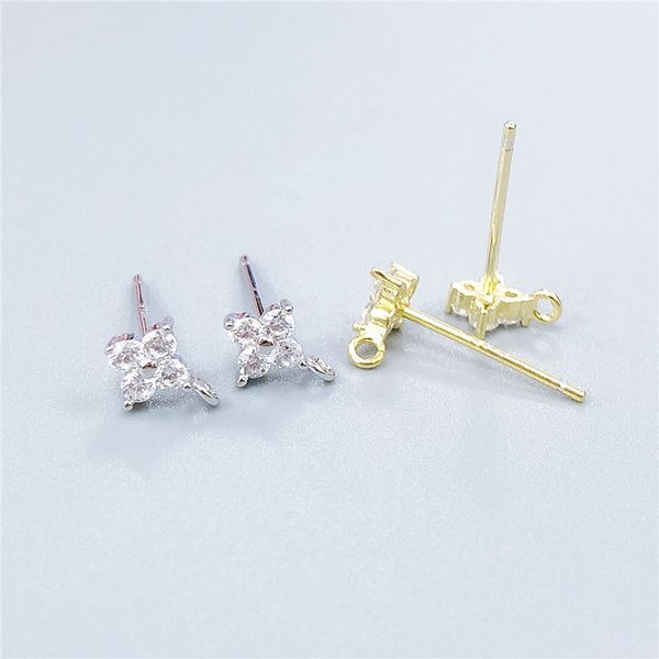 

2pcs crystal ear pins 925 sterling silver stud earrings clasp for diy jewelry making reinstone sweety flower heart post earrings
