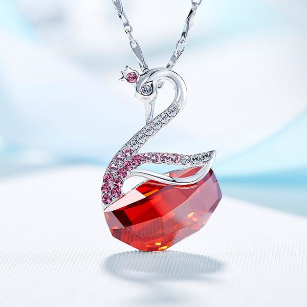 

Crystals Pendant Necklace Swarovski Necklace Women Pendants S925 Sterling Silver Jewelry Swan Shaped Austrian Rhinestone Paved Elegant
