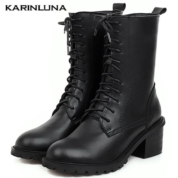 

karin new large sizes 43 fashion square high heels split leather winter shoes motorcycles boots women, Black