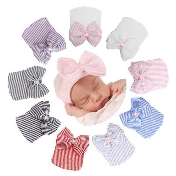 Hat bebê menina Hospital recém-nascido Hat infantil Turban Nursery Beanie Cap Hat bebê Headwrap com Big Bow macio bonito Knot Nursery Beanie
