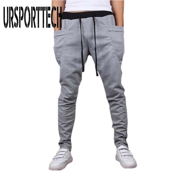 

men's pants casual men unique big pocket hip hop harem fitness clothing outwear joggers, Black