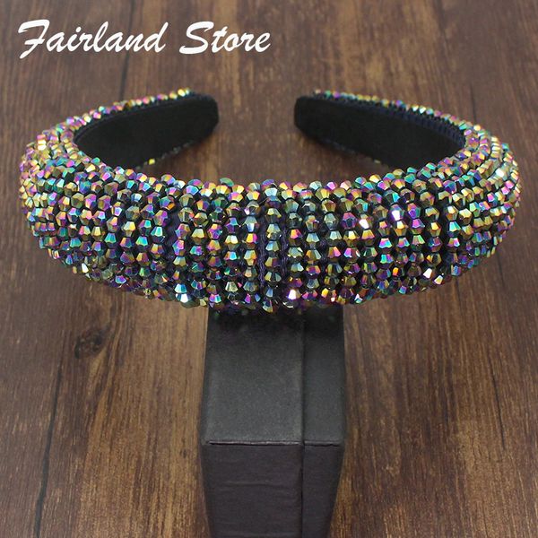 

fairland luxury baroque full rhinestone padded headband women shiny crystal party wide thick hair hoop bezel wrap hair accessory, Silver