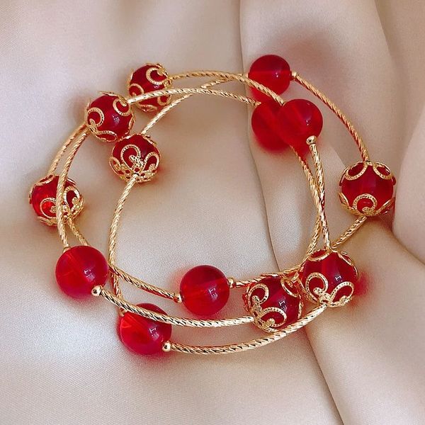 

three circles red pearl crystal bracelet female chinese new year chain beaded bracelet multilayer red women gift, Black