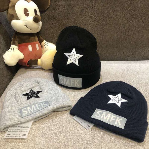 

2020 new classic letters pentagram beanie skull caps knitted cashmere eye warm couple lovers design hats tide street hip-hop wool cap, Blue;gray