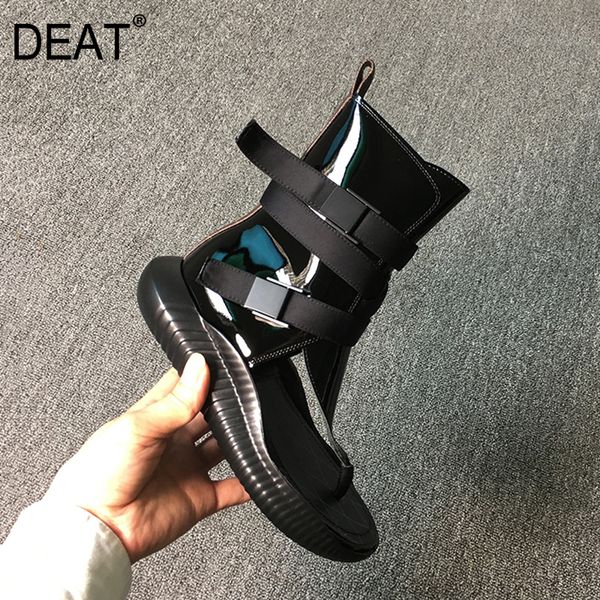 

deat] 2020 round toe split toes black pu leather belt buckle single shoes women cool boots new spring summer fashion 10h697
