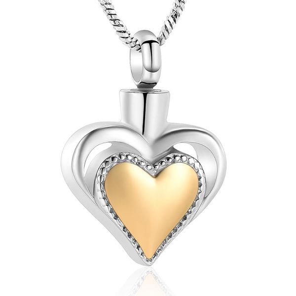 

double heart urn locket pendant cremation jewelry stainless steel love heart ashes keepsake urn necklace, Silver