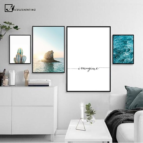 

sea sunset motivational poster quote print nodic style wall art canvas painting cactus picture room decoration modern home decor