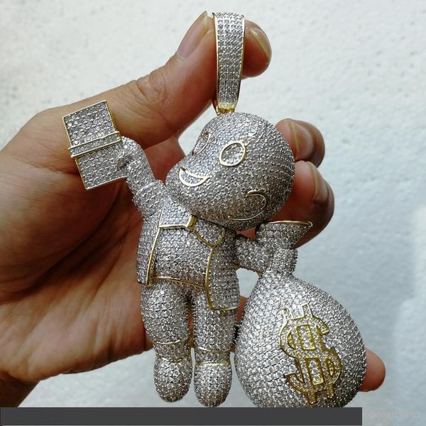 

2020 brass cz big size cartoon figure pendants hip hop jewelry men and women necklace party, Silver
