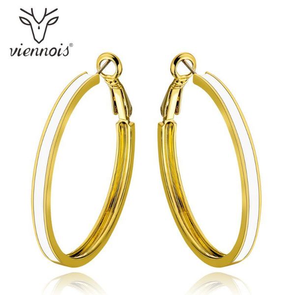 

viennois gold color hoop earrings for women enamel round female party earrings metallic chic fashion jewelry
