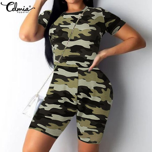 

5xl celmia women's vintage bodysuit summer short sleeve bodycon jumpsuits casual camouflage print playsuits plus size overalls 7, Black;white