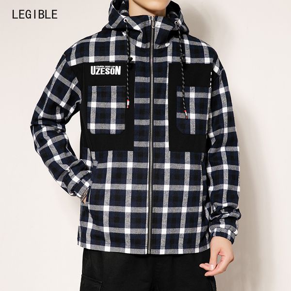 

fashion brand spring autumn men casual streetwear plaid hooded jacket men loose windbreaker clothing, Black;brown