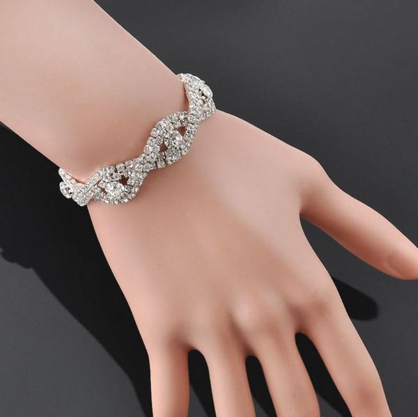 

new design fashion elegant women crystal rhinestone infinity bangle chain bracelet jewelry holiday gift for friend delicate, Golden;silver