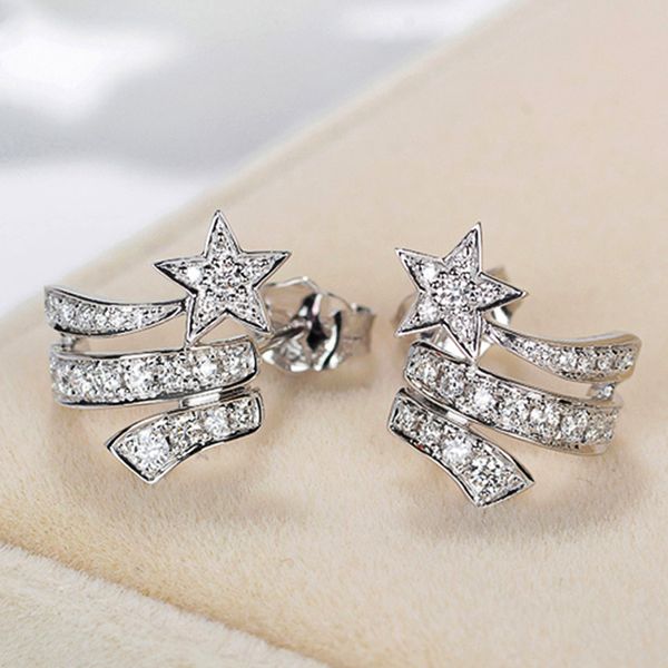 

Junerain Brand Silver Plated Fashion Star with Three Bars Stud Women Earrings High Quality Inlaid CZ Stones Wedding Party Accessories