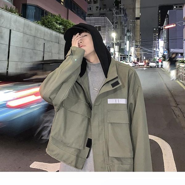 

19 autumn new korean version of the college wind casual personality tooling loose stitching long-sleeved hooded jacket sh190913, Black;brown