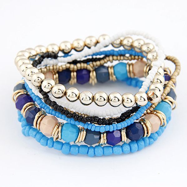

lemoer korean designer fashion bohemia beads beeaded multi strand stretch bracelet, Red;blue
