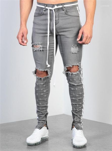 

jeans with zipper men panelled pants mens gray wash pencil jeans fashion ripped dietrressed pants mens designer skinny, Blue
