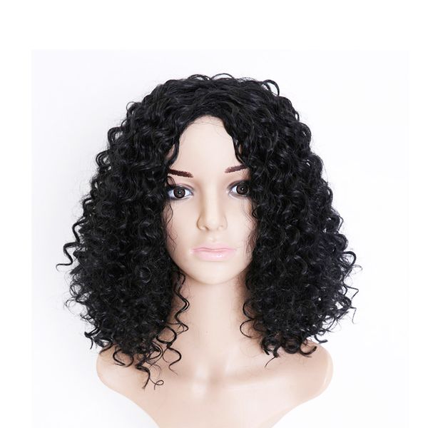 

wigs 16 inches long human hair big bouffant curly women synthetic heat resistant fiber with cap black
