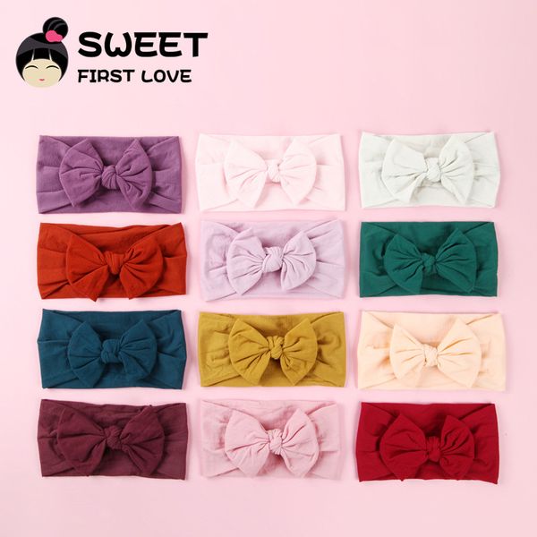 

15pcs/lot girls big floppy cotton bow headband for kids solid elastic cloth hair band large bows children soft hair accessories, Slivery;white