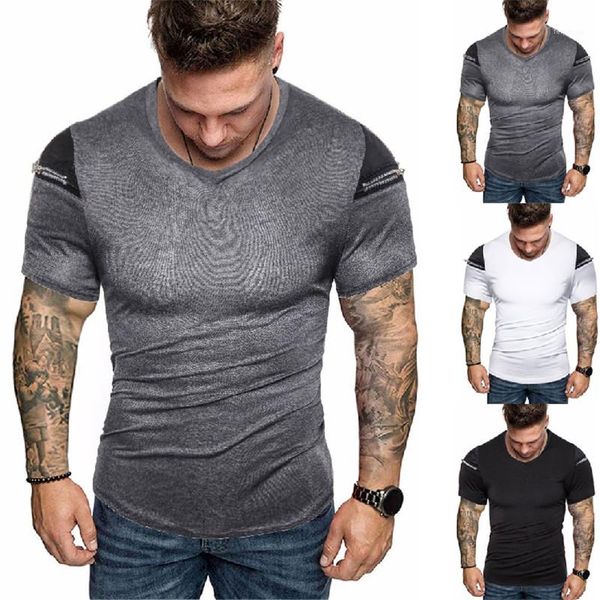 

fashion teenagers mens tees summer designers zipper mans tshirt casual round neck short sleeve males tees, White;black