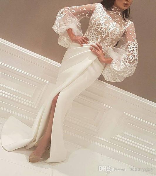 

formal evening dresses wear long front split party prom gowns yousef aljasmi labourjoisie illusion bodies celebrity arabic lace, White;black