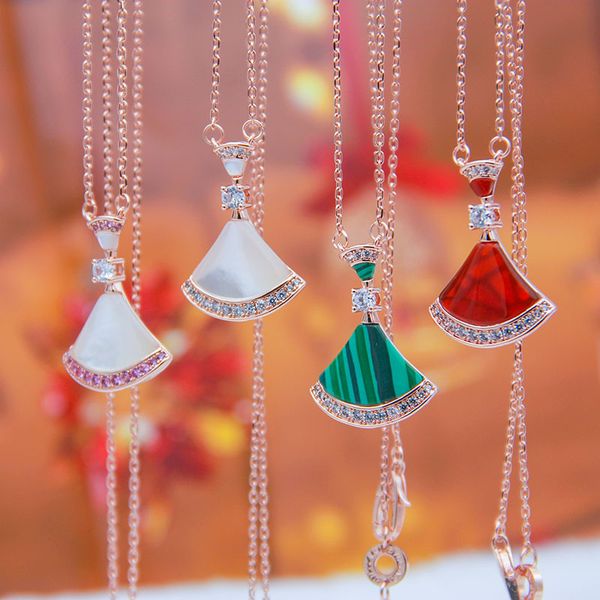 

baojia sterling silver limited pink diamond scalloped women's necklace white beige agate clavicle chain valentine's day gift