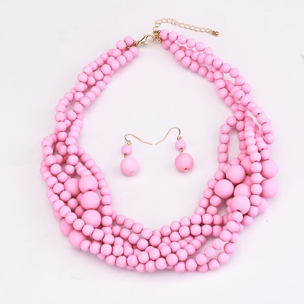 

chokers european and american acrylic beaded hand-woven necklace fashion exaggerated spray paint braid set, Golden;silver