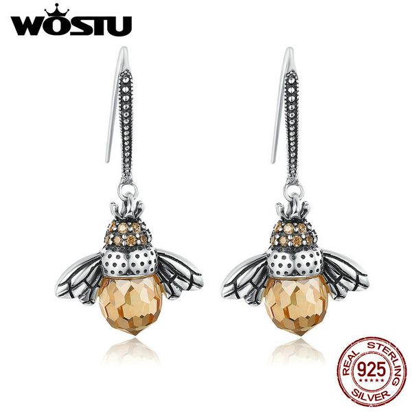 

wostu горячий продавая 100% 925 sterling silver прекрасный bee падение серьги для женщин изящных ювелирных изделий класса люкс lover подарко