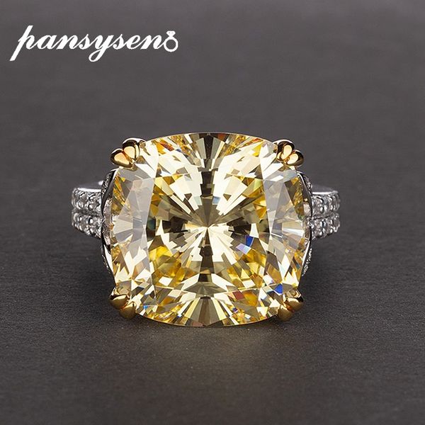 

pansysen charms 14*14mm natural citrine rings for women 100% genuine 925 sterling silver jewelry engagement anniversary ring t200905, Slivery;golden