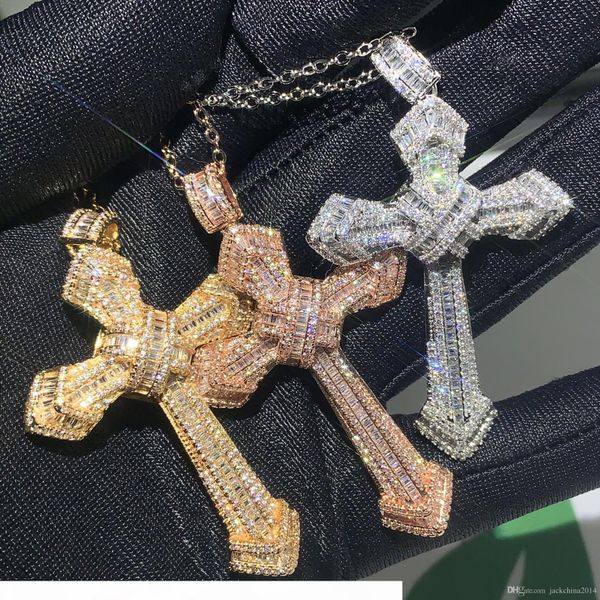 

choucong brand new sparkling lucky cross pendant luxury jewely 925 sterling silver princess cut white z cz diamond wedding necklace gift