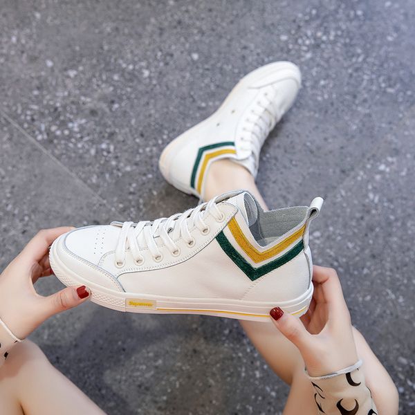 

leather high casual student shoes fashion with web celebrity hip hop ulzzang women's shoes new board, Black