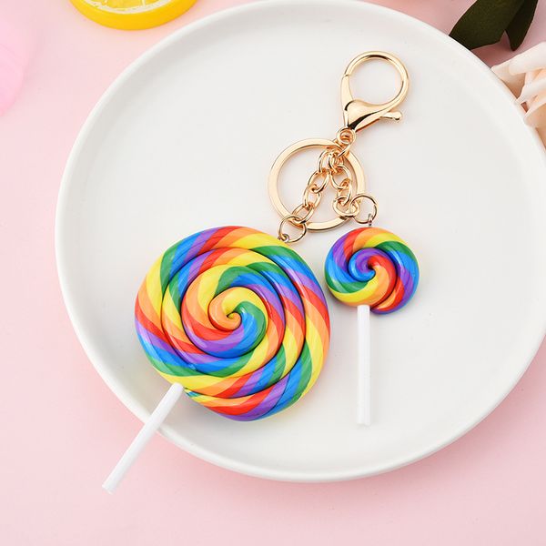 

keychains rainbow lollipop keychain girl cute candy color round car keyring key holder resin key chain kids gift new, Silver