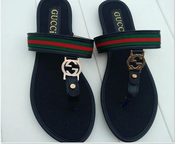 

роскошные женщины сандалии лето wiht box мода марка gg вьетнамки роскошные дизайнерские сандалии женская обувь повседневная пляж ladies скол, Black