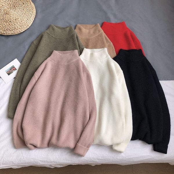 

men's sweaters winter sweater men warm fashion solid color casual knitted pullover man streetwear wild loose long sleeve male, White;black