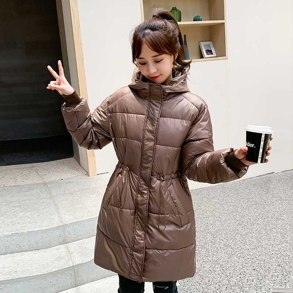 

korean style winter women long jacket solid hooded slim female cold coat stand collar plus size cotton padded thick parkas, Black