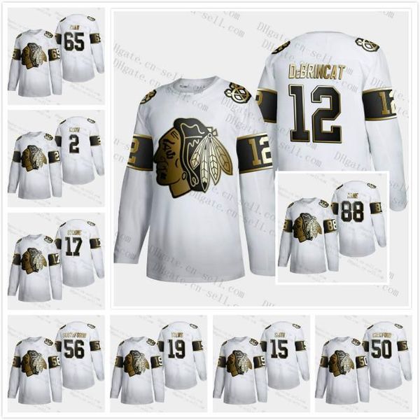 

chicago blackhawks 2020 white golden edition jersey patrick kane kirby dach jonathan toews corey crawford duncan keith debrincat lehner, Black;red