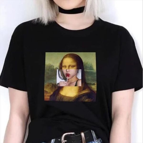 

women shirts fashion t shirts print mona lisa harajuku art cartoon funny casual fashion summer short sleeve womens large size women shirt, White