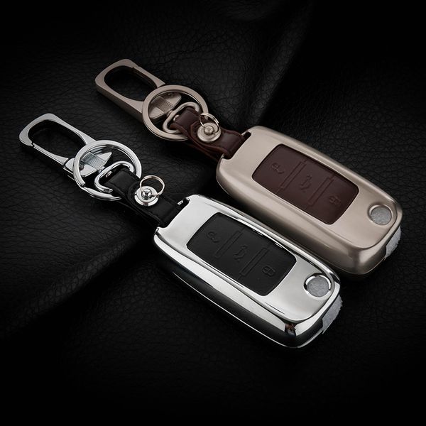 

leather car keychain key fob case cover wallet for vw golf bora jetta 5 6 7 tiguan passat b6 b7 scirocco key holder, Silver