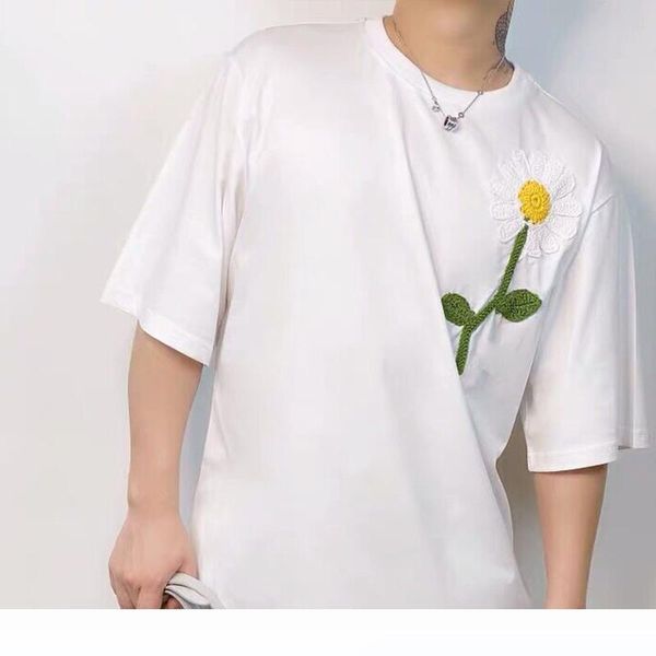 

embroidery chrysanthemum t-shirt man women punk hip hop print letter tee summer skateboard casual fashion short sleeve s, White;black