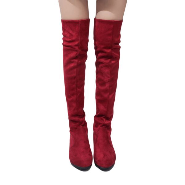

knee high boots women shoes fashion suede leather over the knee boots autumn bota feminina thigh high platform, Black