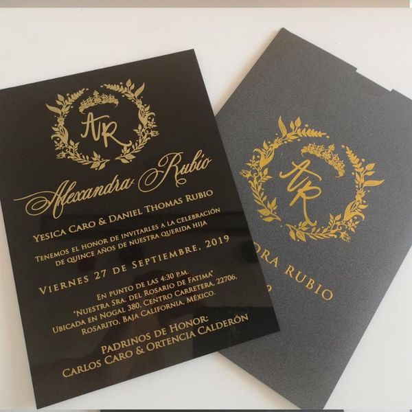 

2020 design custom gold foil black acrylic card with pocket envelope