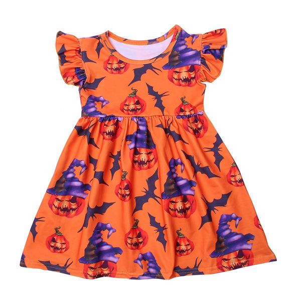 

halloween toddler girls pumpkin dress orange milk silk witch bat girls dress boutique children costume 12m to 7t available, Red;yellow
