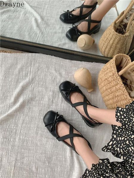 

women's shoes 2020 new fashion students small leather shoes square head shallow mouth bow set foot, Black