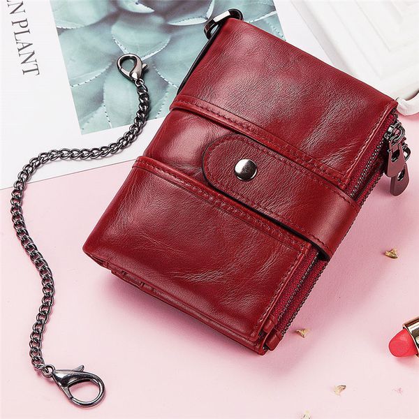 

wallet women lady short women wallets mini money purses small fold cowhide leather female coin purse card holder, Red;black