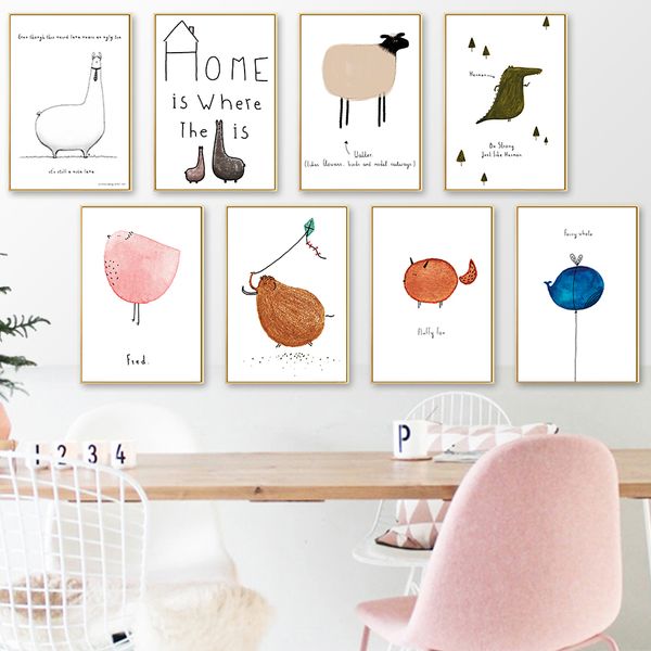 

cartoon animals posters for baby nursery room decoration fat dolphin sheep crocodile snail canvas prints wall art picture decals