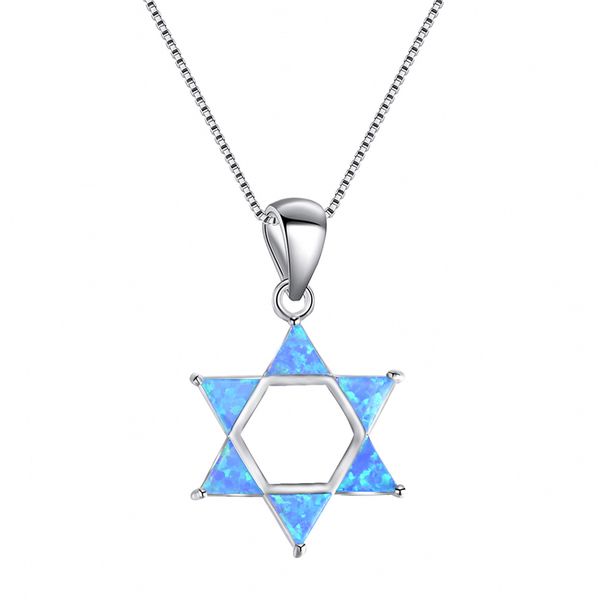 

new blue/white fire opal star pendant necklace 925 sterling silver filled choker necklace for women fashion jewelry gift
