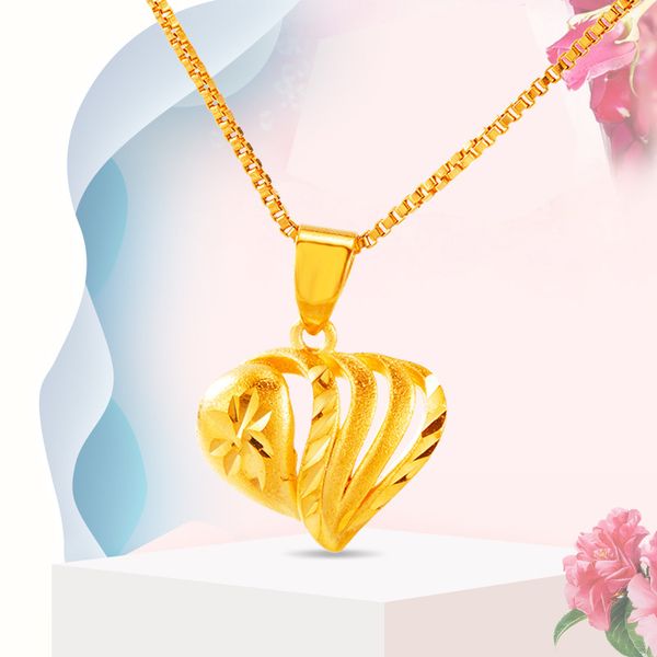 

45cm long link chain heart hollow carving 24k gold heart pendant necklace for women valentine's day gifts of love po9124, Silver